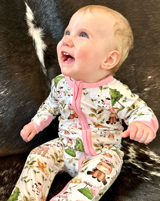 Pink Farm Animal Romper