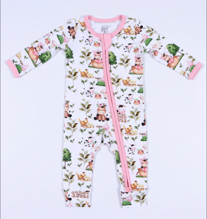 Pink Farm Animal Romper